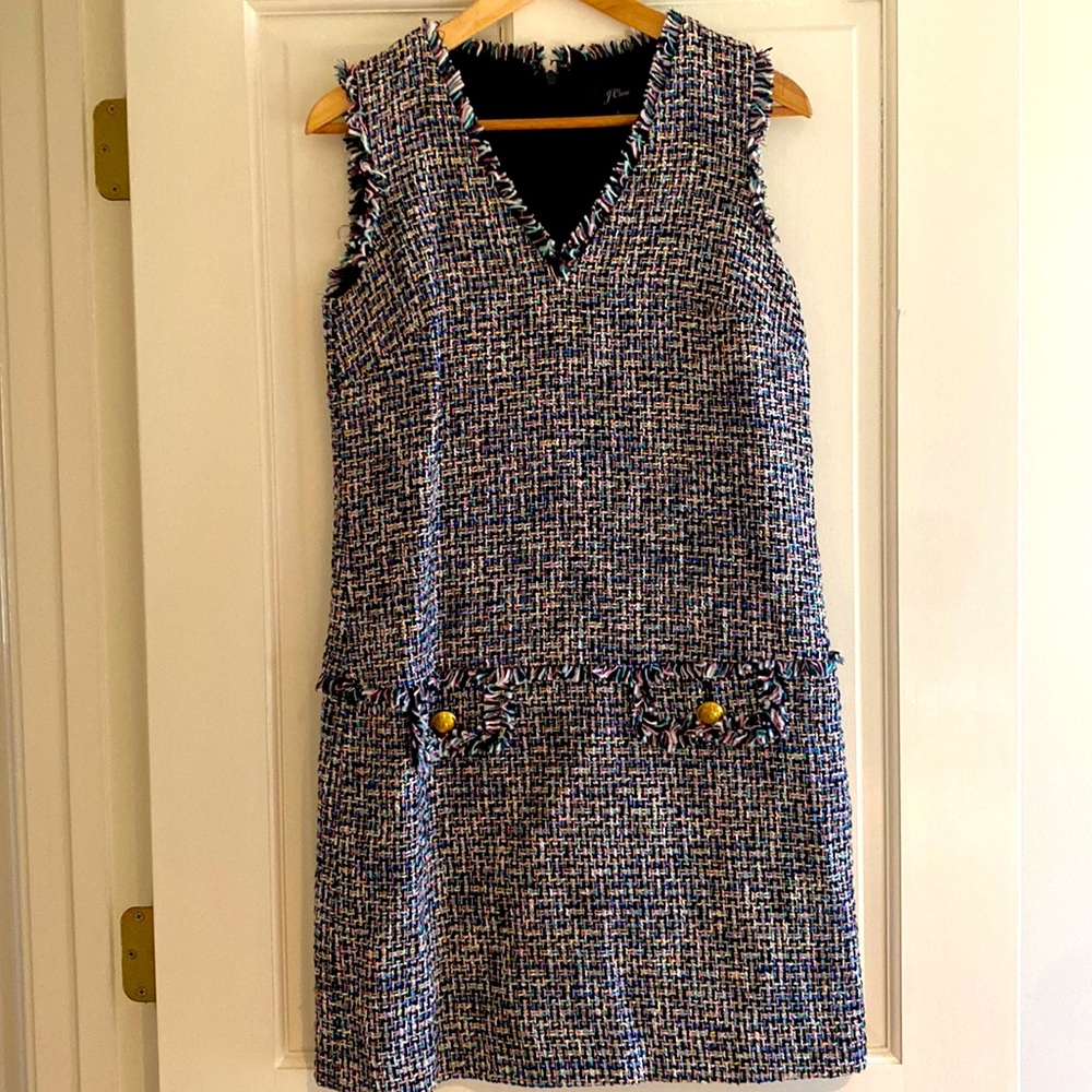 J.Crew V-neck Fringe Sheath Dress in Tweed